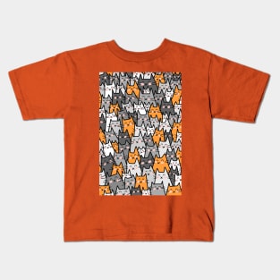 Cat Party - Gray Orange Kids T-Shirt